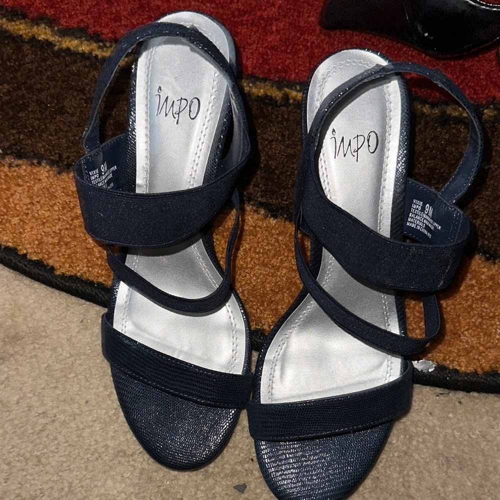 Impo Women's Navy Strappy Sandals Front straps are elastic for a great fit